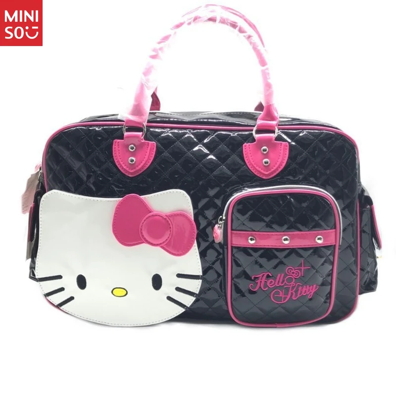 Miniso Kids' PU Tote Bag, Cute Shiny Travel Duffle for Girls, Lightweight Overnight Weekender Carryall