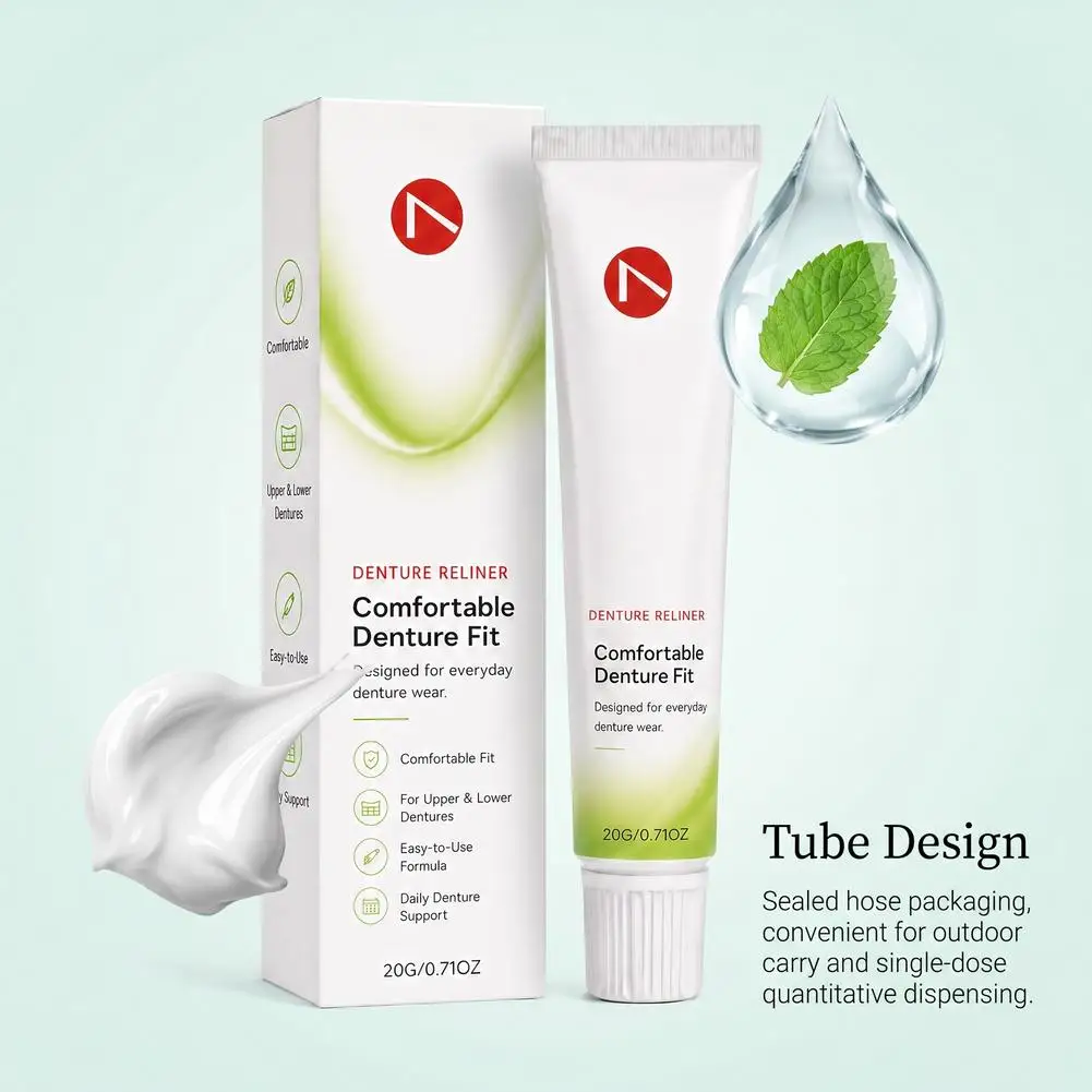 Denture Adhesive Cream, Extra Strong Long-Lasting Hold Dental Glue, Waterproof, Denture Adhesive for Upper & Lower Dentures 20g