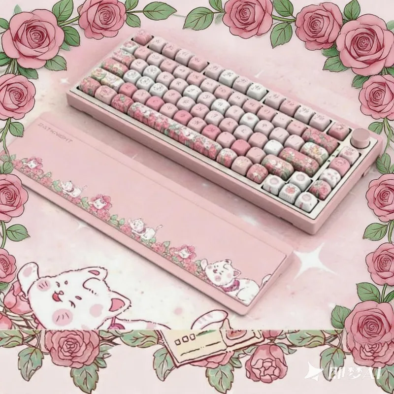 BK75 Rose Date Mechanical Keyboard Customization Smart Hand Rest Hot-swapping Wireless Tri Mode Gaming Keyboard RGB Ergonomics