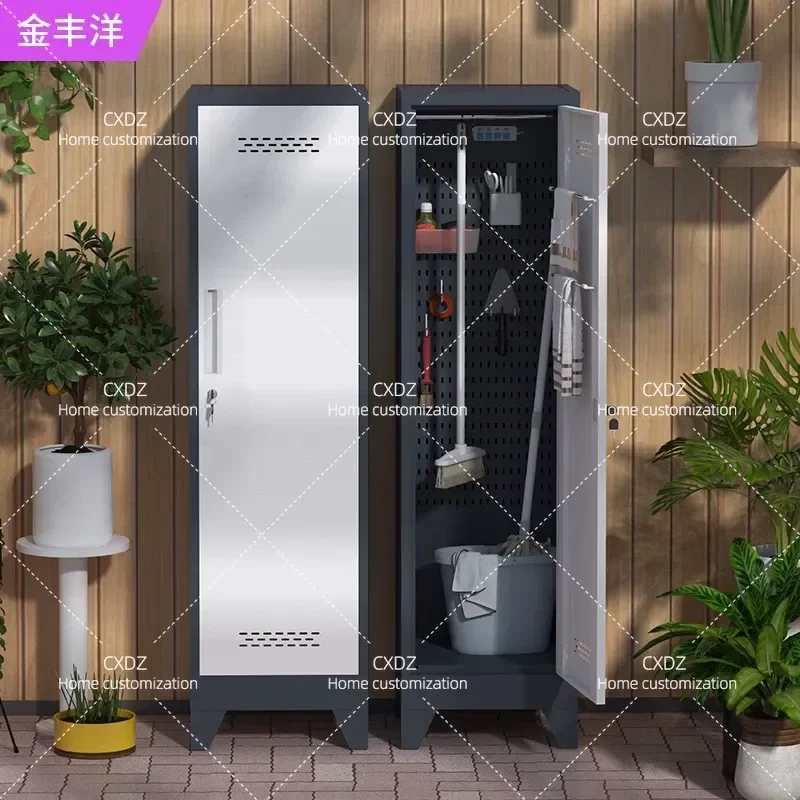Cleaning tool storage cabinet mop cabinet hole board balcony housekeeping cleaning cabinet with lock small space crevice