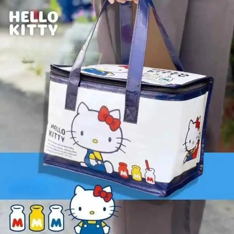 Hello Kitty Foldable Student Insulation Large Capacity Lunch Box Bag Tote Bag Sanrios Girl Out Portable Picnic Travel Bento Bag