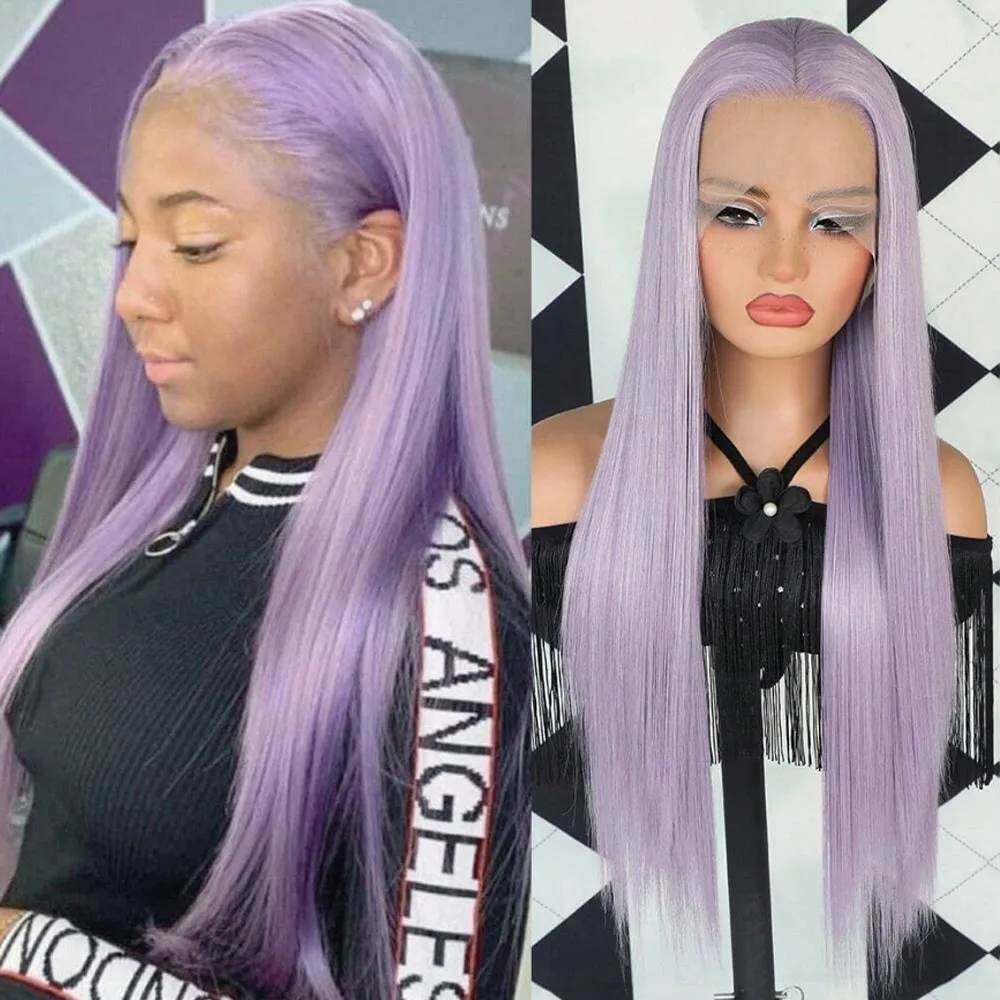 24" Taro Purple Synthetic Straight Wig – Heat-Safe, Comfort-Fit, Great for Daily Wear & Events