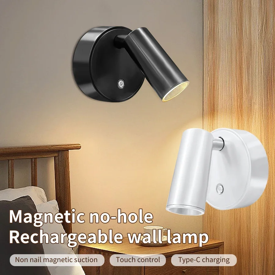 

Magnetic Cordless Led Wall Lamp with Touch Switch Rechargeable Night Light Spotlight Brightness Color Dimmable Bedroom Cabinet
