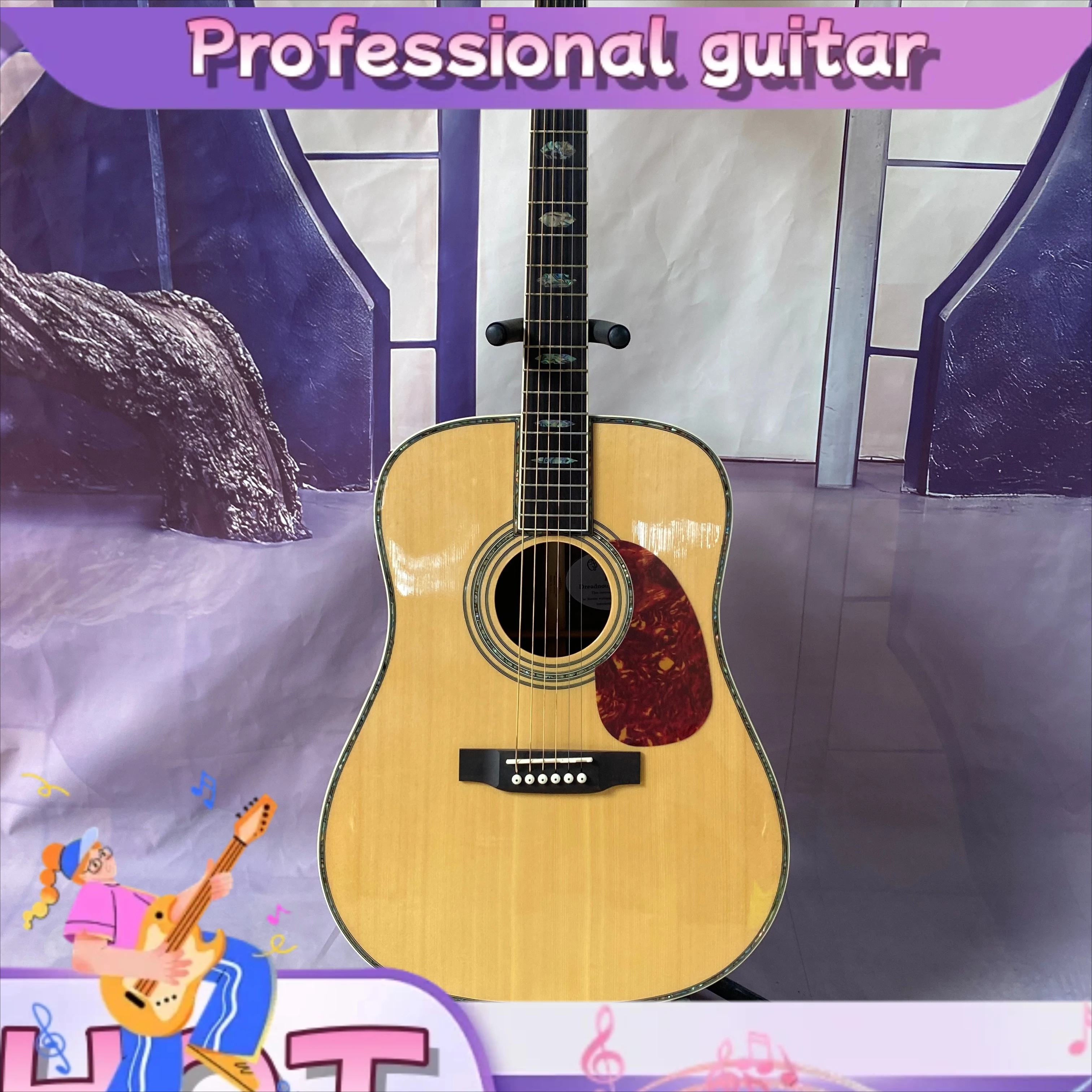 Fotografia 3: Violão Acústico D45 com Captador Integrado, Tampo Sólido em Abeto, 41 Polegadas, Som Estável, Cor de Madeira, Incrustações em Concha de Abalone