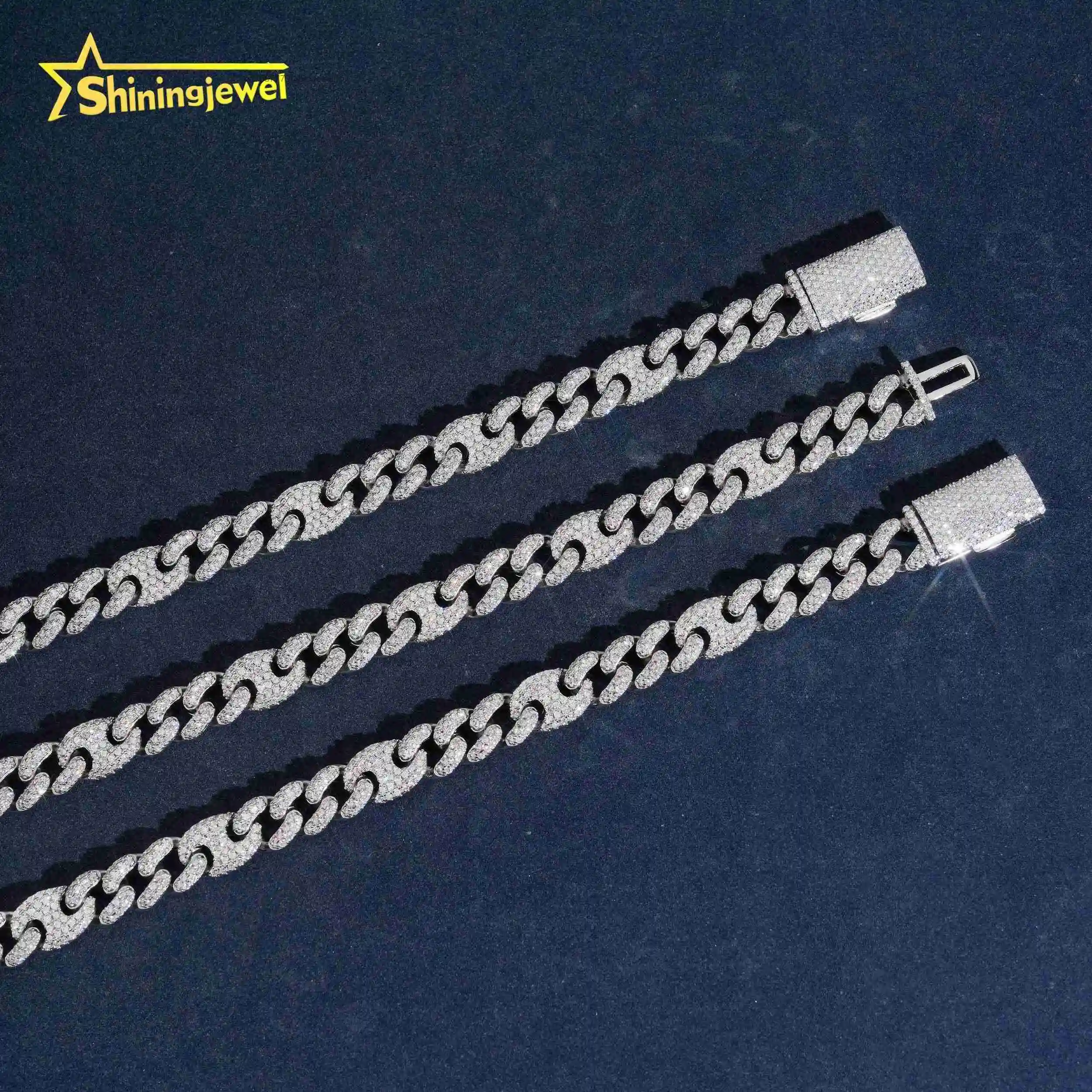 Jewelry Fine Hip Hop Style 925 Silver Iced Out 9mm Silver Moissanite Diamond Cuban Link Chain..