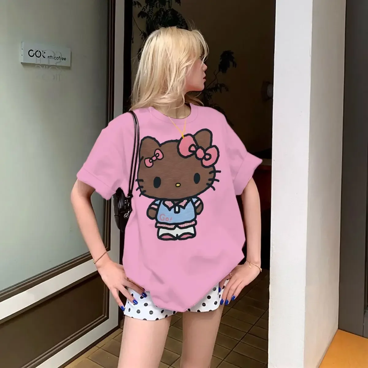 Sanrio Hello Kitty Comic Parent Child Tee Men's Women's White Retro Cool Graphic Art Print Oversized Short Sleeve Streetwear Top