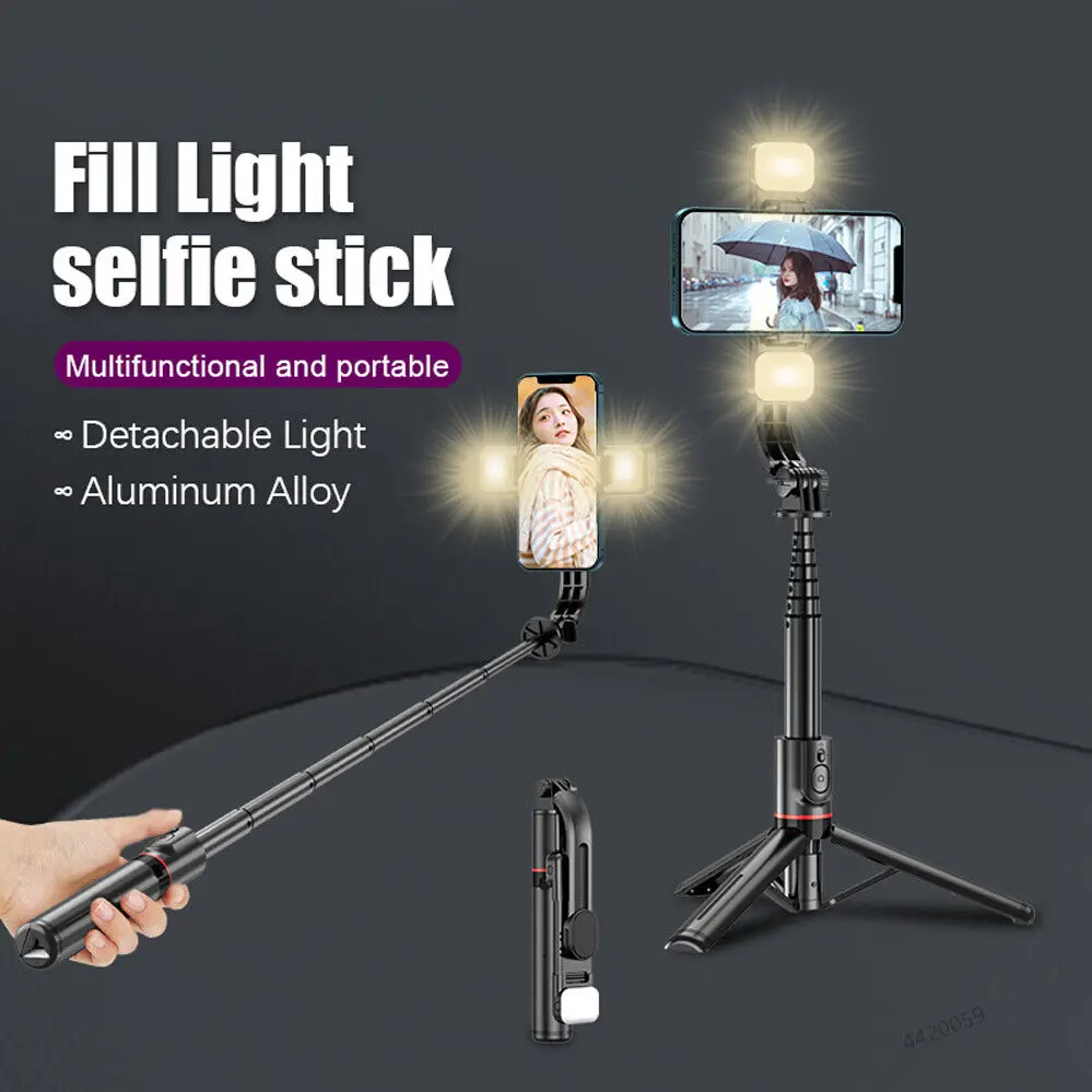 拡張可能な自撮り棒,ダブルフィルライト,ワイヤレス,スマートフォンホルダー,Android,iOS,1160mm