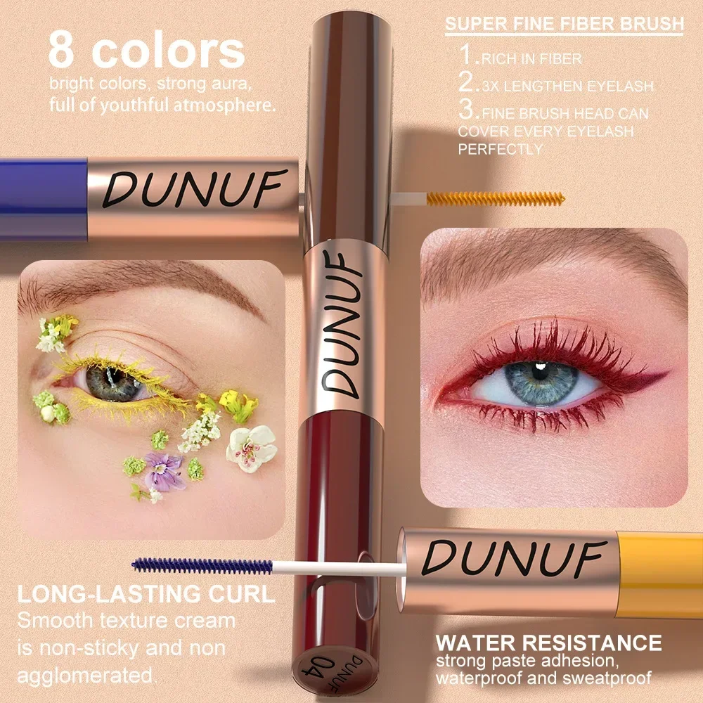 DUNUF 2 IN 1 Double-HEAD สีสันพิเศษมาสคาร่าติดทนนาน Long Curl ขนตาหนาธรรมชาติ Volume Curl Lash มาสคาร่า