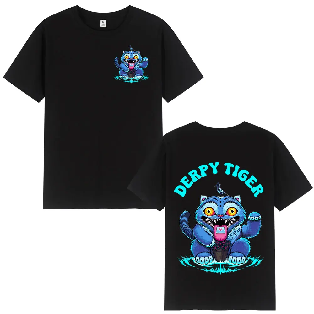 تي شيرت KPop Demon Hunter Derpy Tiger، تي شيرت كلاسيكي Harajuku أنيق، ملابس للرجال والنساء، بلوزة قطنية غير رسمية كبيرة الحجم #1
