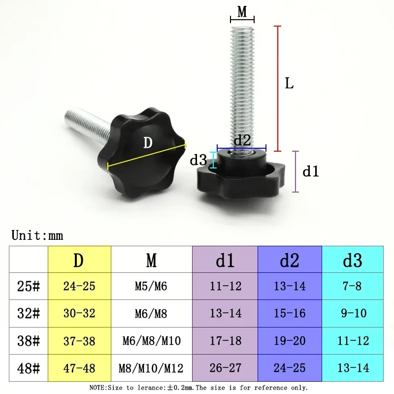 5/10pcs M4 M5 M6 M8 M10 M12 Star Shape Thread Clamping Handle Bolt Bakelite Hand Knob Plastic shape bolt Tightening Screw