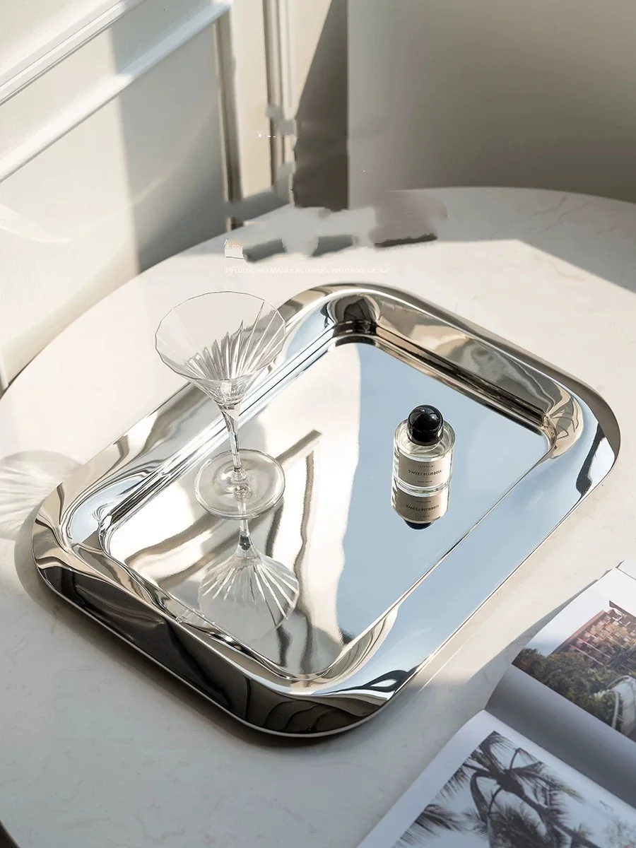 Rectangular Stainless Steel Tray,Luxury Afternoon Tea Tableware Tray, Household Storage Platter  Western Food Dinner Plate