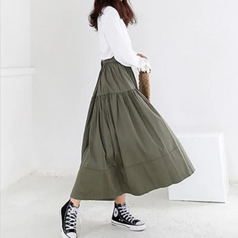 Summer Autumn Women Long Skirts 2026 Solid Elegant High Elastic Waist A Line Maxi Skirt Black Khaki Blue 11 Colors Faldas Mujer