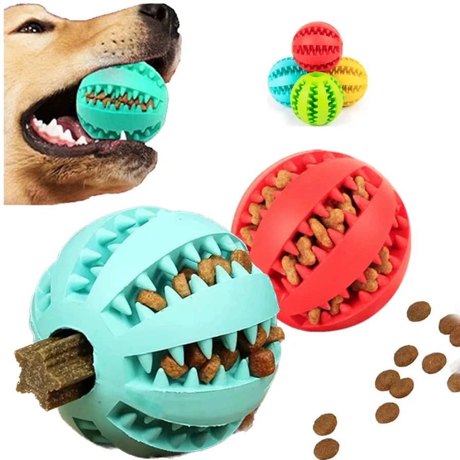 

Dog Toy Ball Interactive Rubber Balls Puppy Chewing Toys Pet Tooth Cleaning Ball Cats Pets Food Treat Feeder Silicone Balls Toy