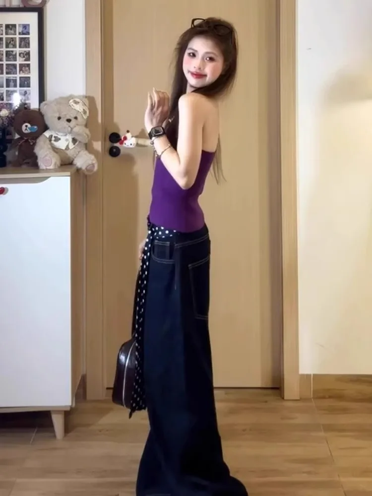 Pure Desire Sle V-Ne Knitted ort Svel Top Purple Hanging Ne Vest Women Summer Outerwear Slim Fit Commute Sle