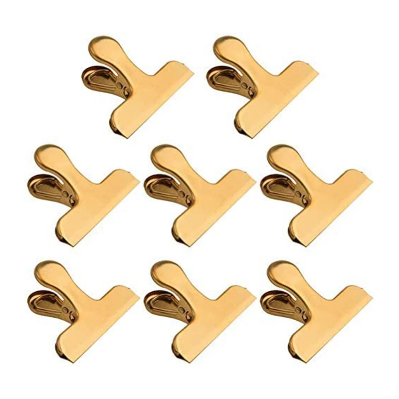 Chip Bag Clips,8 Pack Large Golden Stainless Steel Air Tight Bag Clip Perfect For Kitchen &Office (8 Pack)