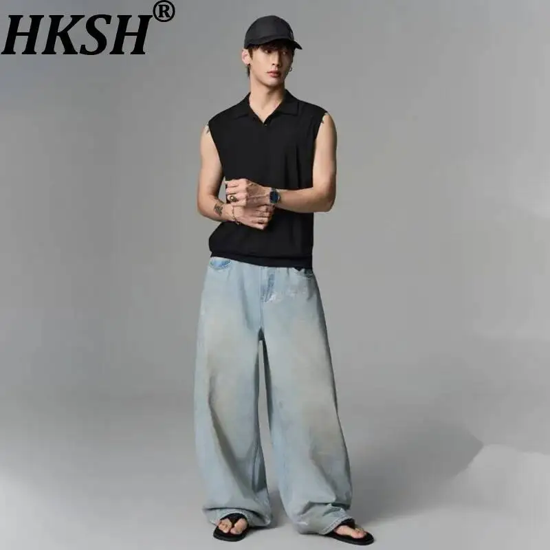 HKSH 2026 Spring Autumn New Men Tide Chic Ins Punk Original Handmade Denim Pants Trend Washed Painted High-Waisted Jeans HK25438