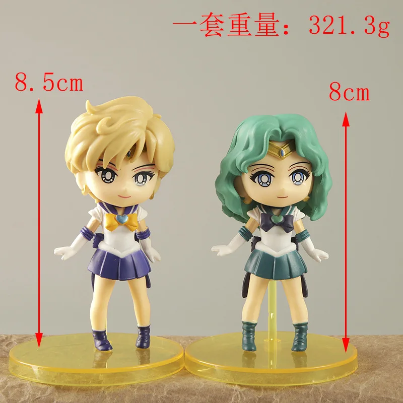 8Pcs Q Version Sailor Moon Mercury Mars Jupiter Venus Uranus Neptune Pluto Chiba Mamoru Figures Toys Decor Dolls Gift