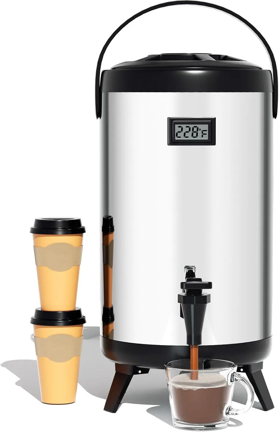 Insulated Beverage Dispenser-75 Cup Hot&Cold water Urn for Catering-Stainless Steel Premium 12 L/3.2 Gallon Hot Drink D