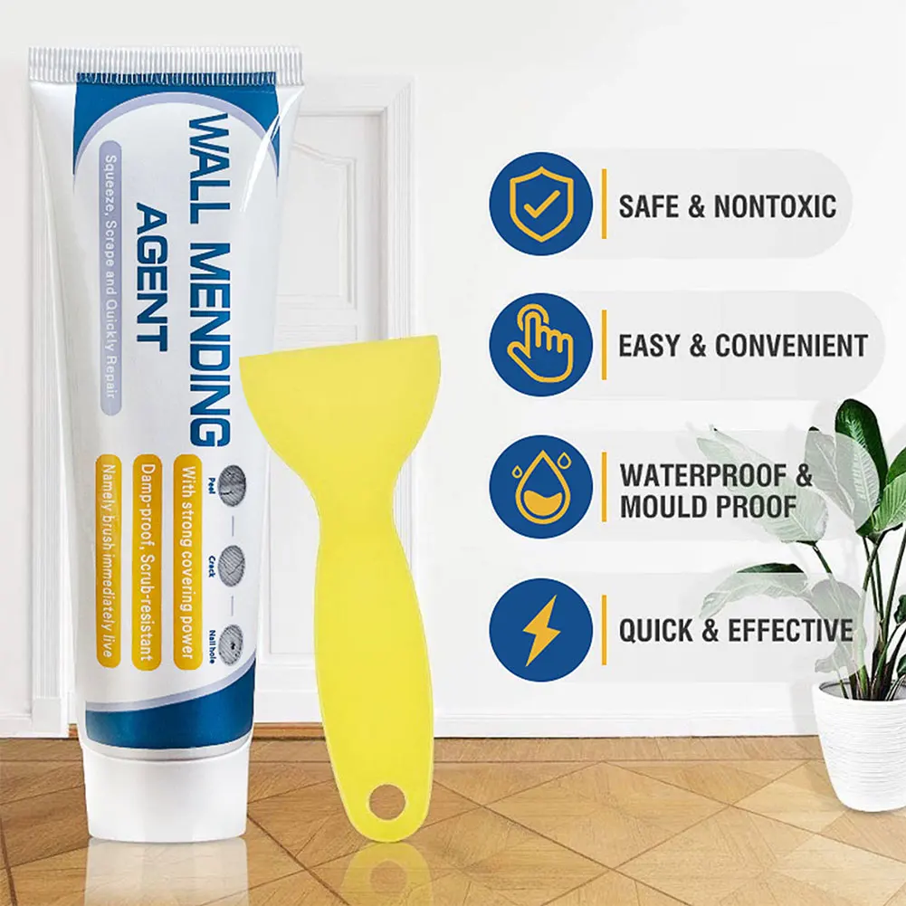 Wall Mending Agent Wall Repair Cream with Scraper Strong Adhesion Mouldproof Water Proof Paint for Wall White Wall Restore Kit