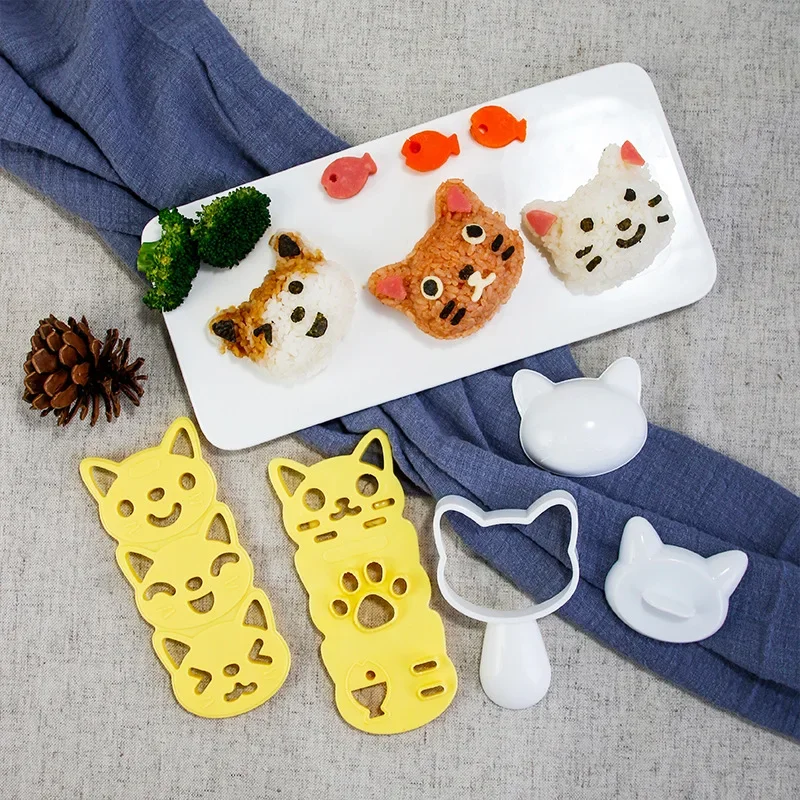 1Set Silicone Rice Ball Mould Cute Cat Bunny Japanese Style Bento Maker Cooking Tools Sushi Nori Rice Mold Home Kitchen Gadgets