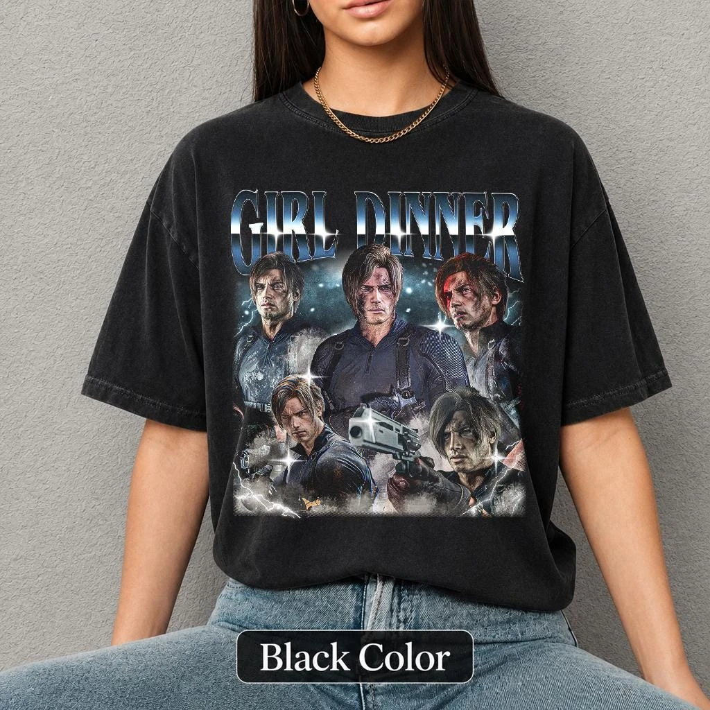Leon Kennedy Girls' Dinner T-shirt, Resident Evil Pattern T-shirt, Survival Horror Game T-shirt, Gamer Gift