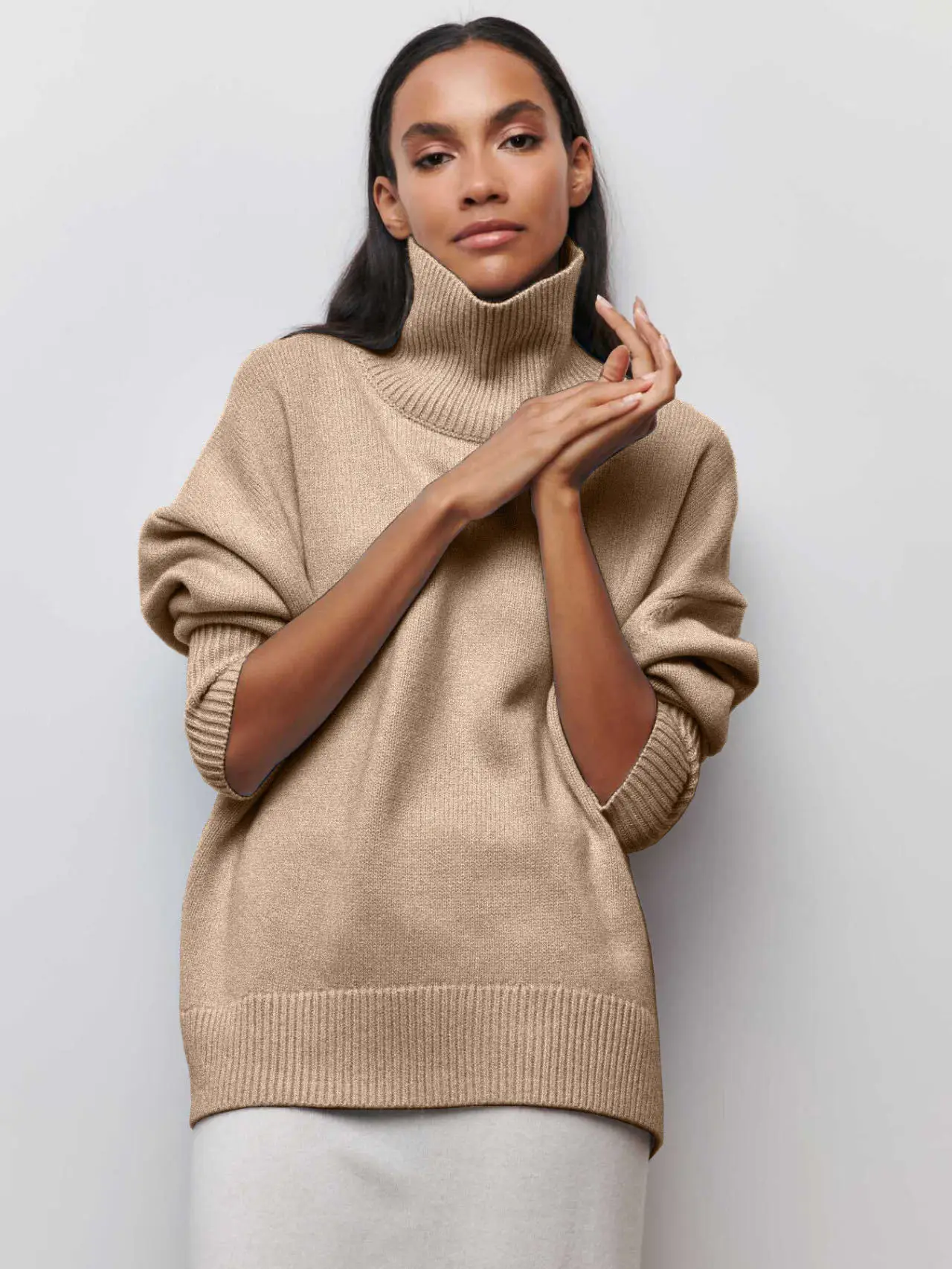 

Autumn Winter Warm Sweater Pullovers Women Sweater Casual New Solid Color Loose Semi-high Neck Women's Clothing