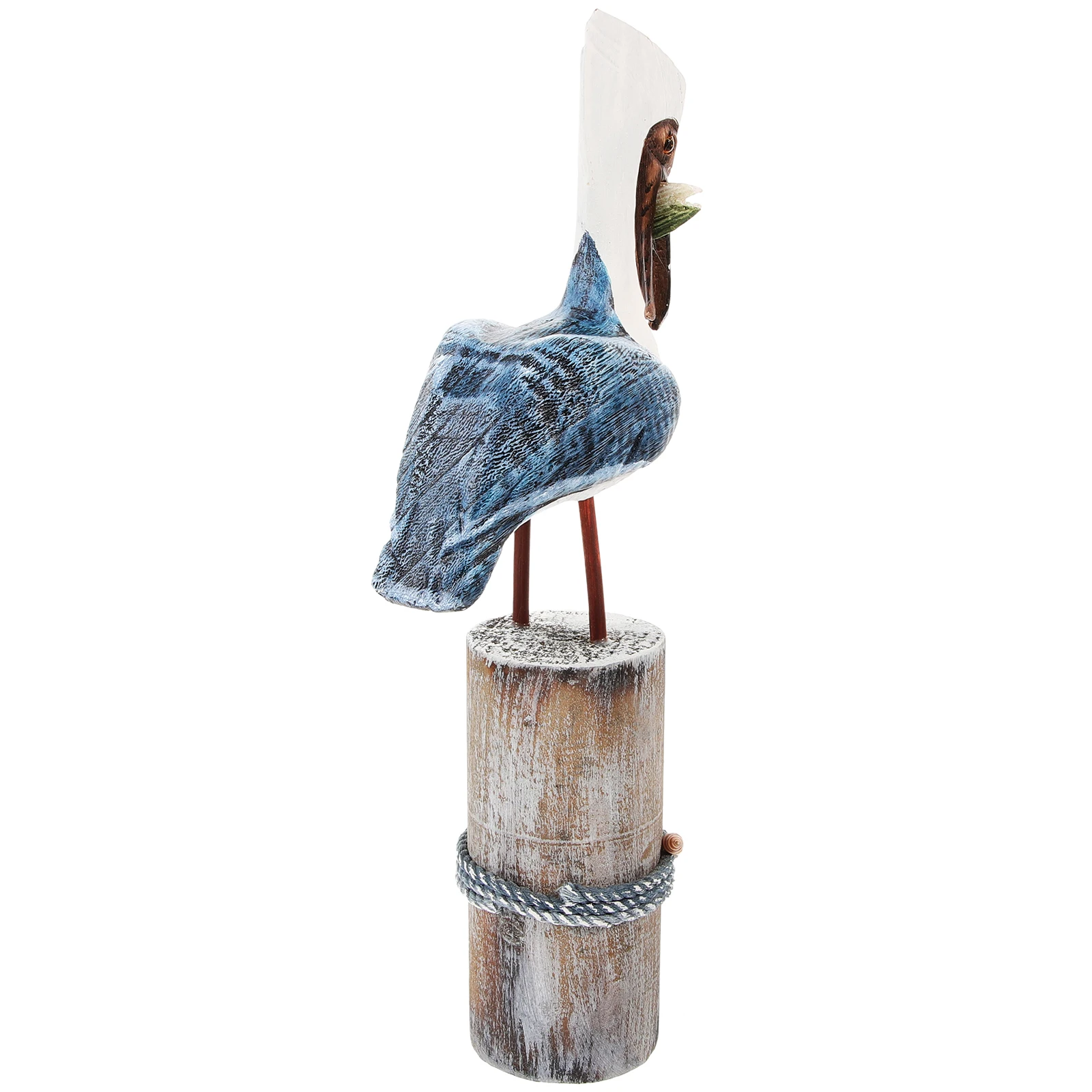 

Retro Blue Sea Bird Figurine Decor Stump Statue Wooden Office Desk Home Mediterranean Style Lifelike Design Gift Ornament