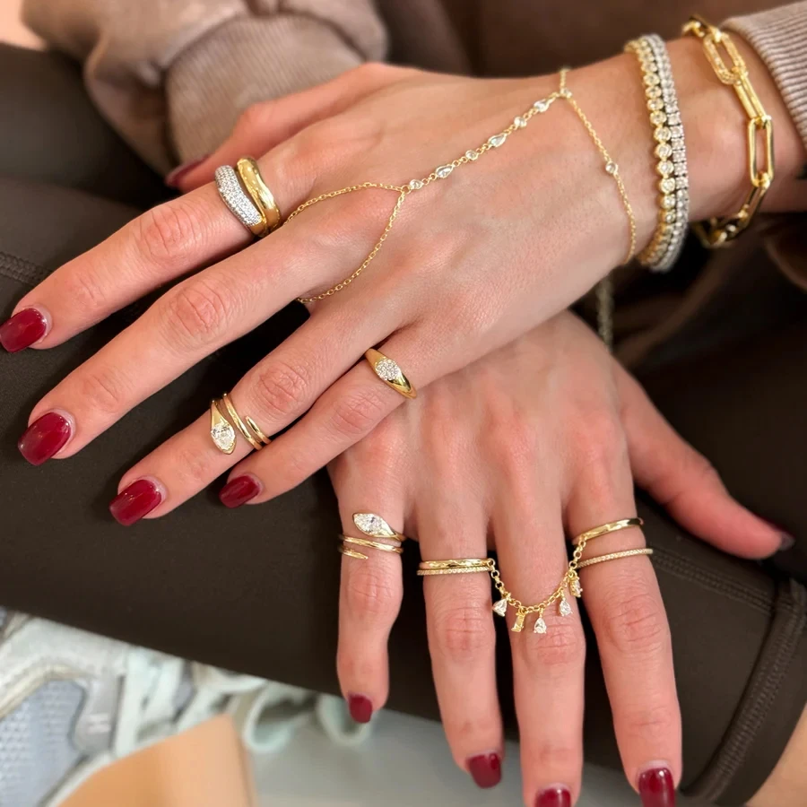2026 New Arrivals Personalized Water Drops Tassel Chain Ring Micro Paved 5A CZ For Women Fashion Elegant Jewelry