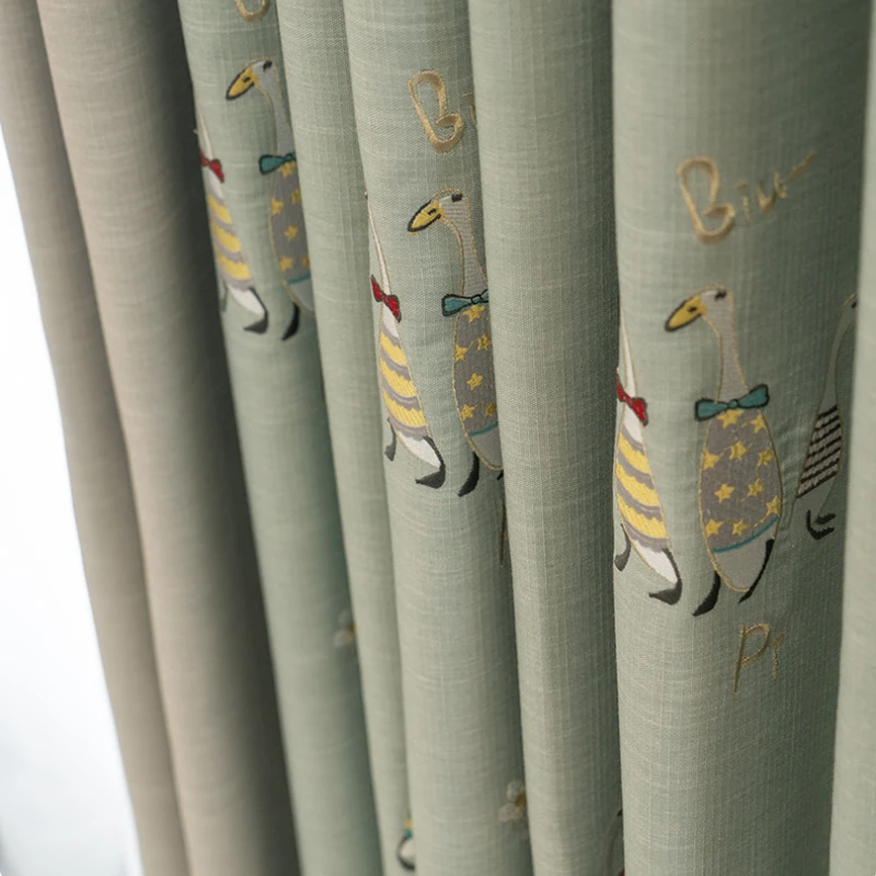 Curtains for Children\'s Room Customized New Modern Cartoon Pattern Cute Goose Thick Linen Blackout