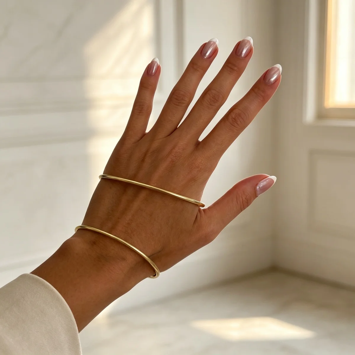 Einfache Edelstahl-Metall-Armreifen für Damen und Herren im Nischen-Stil mit geometrischen Spiralstreifen, offener Armreif-Schmuck. – Detail 9