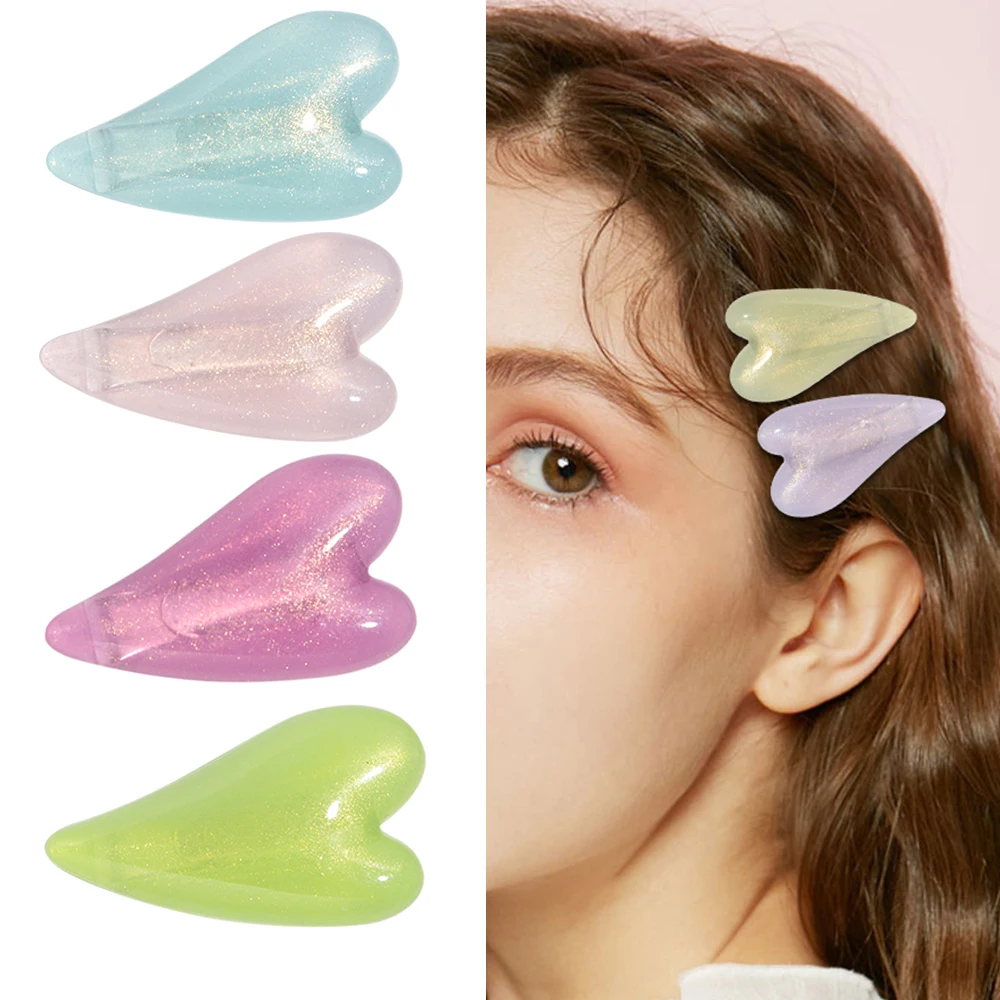 

8pcs Glitter Acrylic Heart Shape Hair Clips Side Bangs Barrette Makeup Washing Face Accessories Women Girl Styling Hairpins Gift