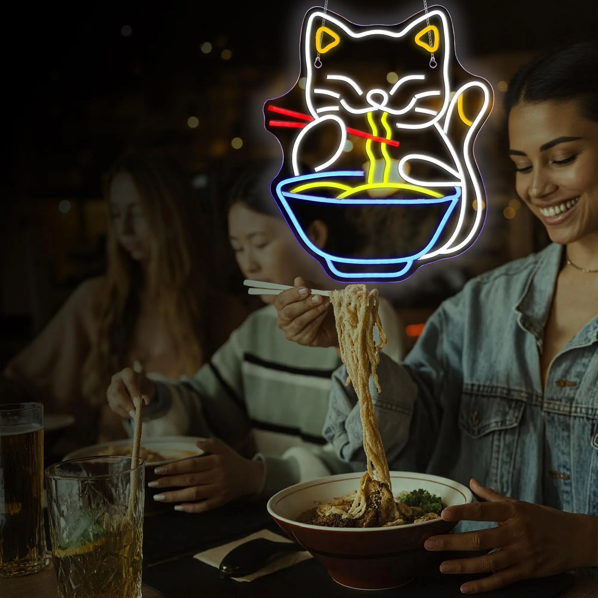 رامين النيون تسجيل المعكرونة ضوء غرفة ديكور عكس الضوء علامات Led لمطعم ديكور المطبخ قاعة الطعام نادي هدايا الحفلات #6