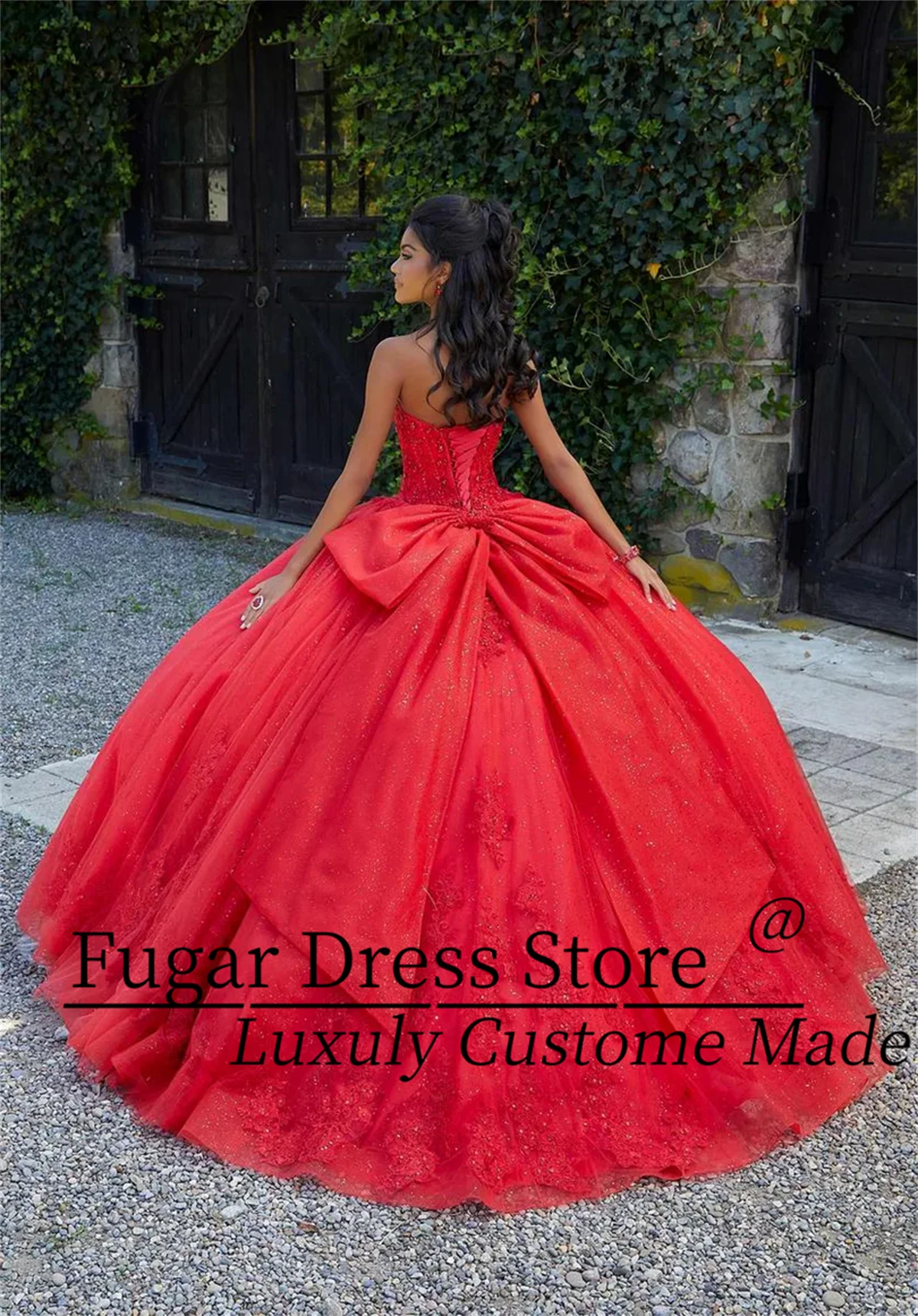 Classic Tight Corset Quinceanera Dresses Luxuly Crystal Bead Lace Decal Detachable Rear Bow Ball Gown Vestidos de 15 años