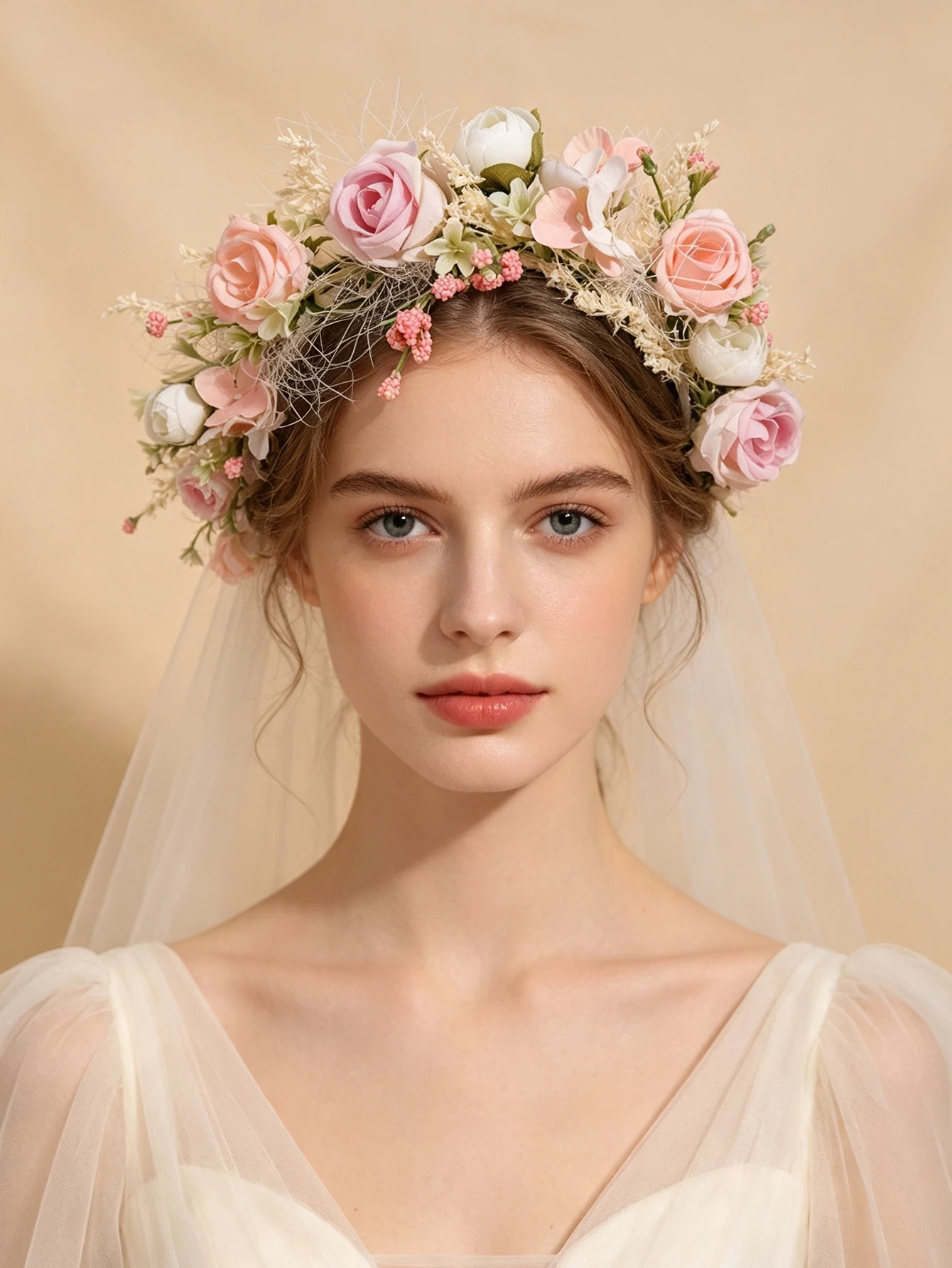 Wedding Arch Flower - Yumuşak pembe gül yapay çiçek çelengi