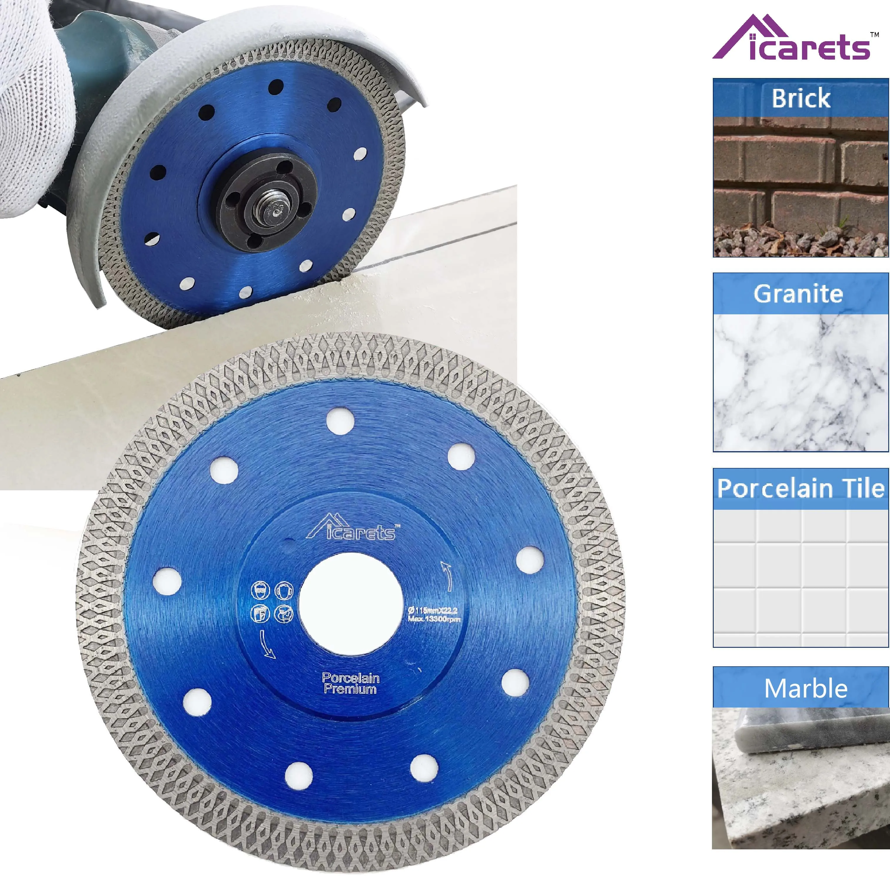 

ICARETS 115/125mm Diamond Cut Disc Marble Granite Circular Saw Blades Stone Concrete Porcelain Tile Angle Grinder Cutting Disc