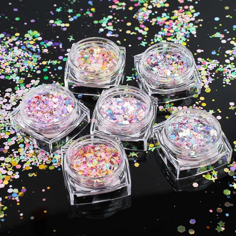 Nail Pailletten Magische Poeder Fantasy Glitter Pailetten Snoep Kleur Sequin Liefde Ster Gemengde Pailletten Voor Ambachten Bruiloft Decoratie