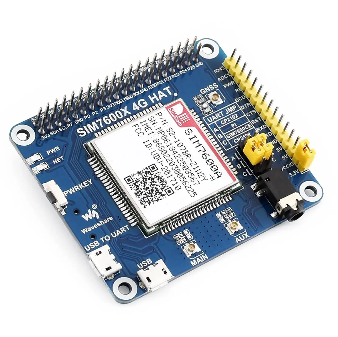 VoltSWaveshare 4G 3G GNSS LTE CAT4 HAT Based On SIM7600A-H For Raspberry Pi North America
