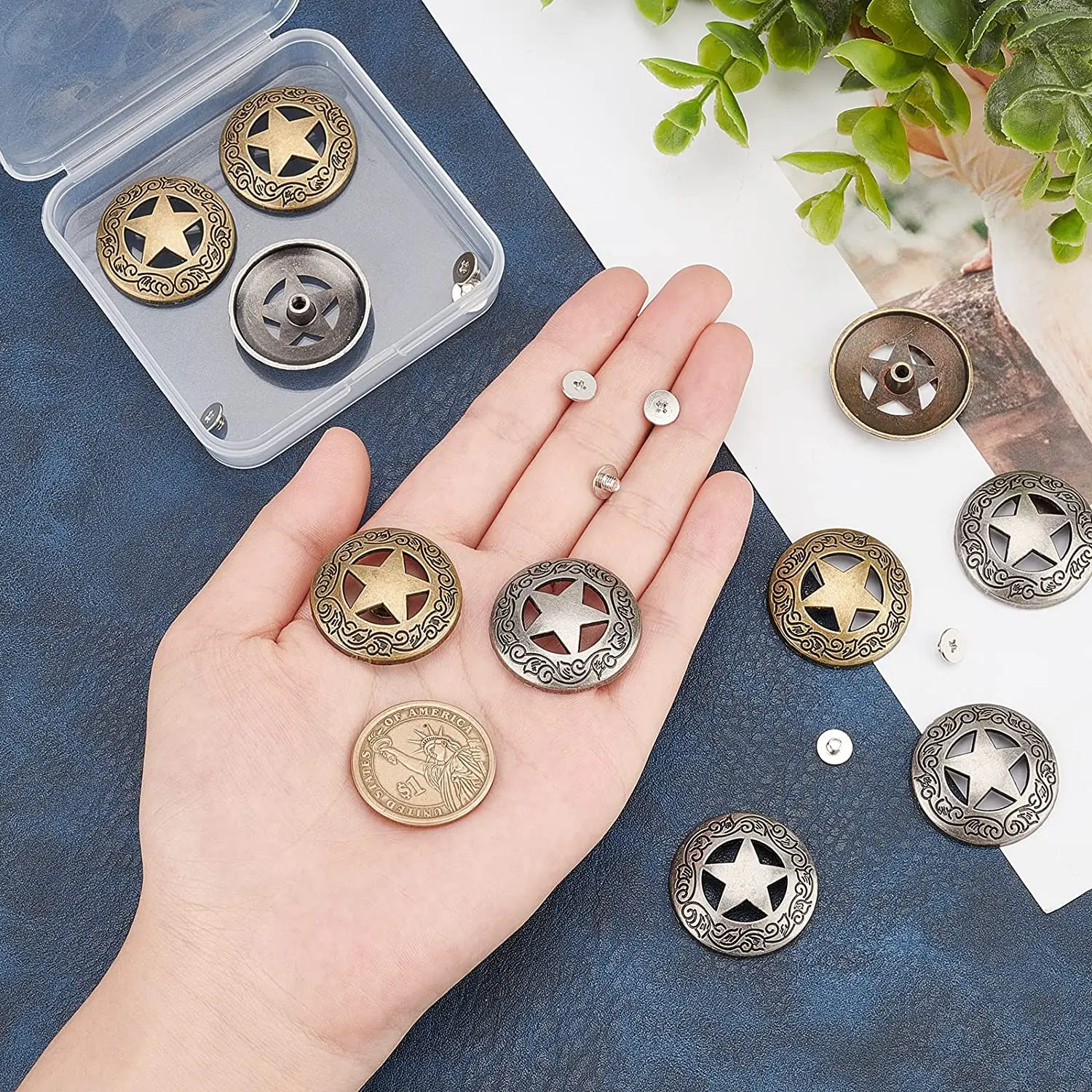 5 pçs conchos artesanato de couro texas estrela sela ocidental rodeio couro tack leathercraft acessórios diy decoração acessórios