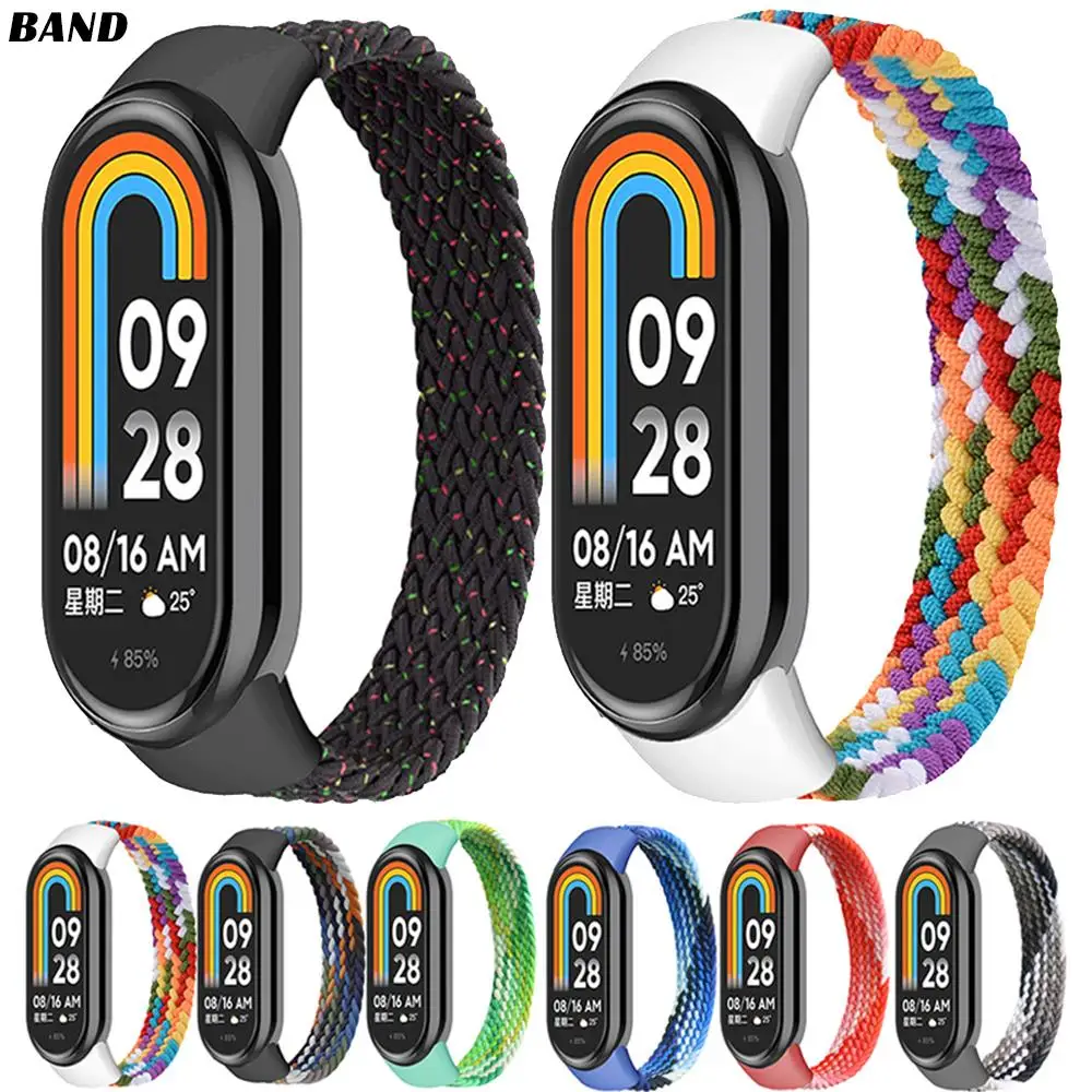 

Плетеный ремешок Соло для Xiaomi Mi Band 8, ремешок, аксессуары, эластичный нейлоновый сменный Браслет для часов Mi Band 8