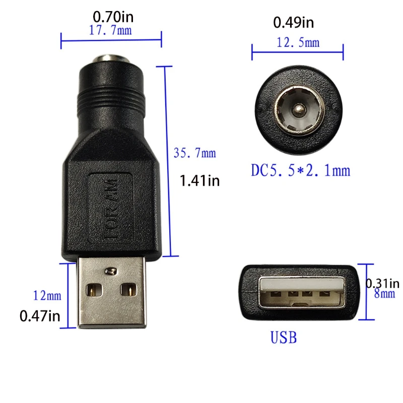 USB negro a adaptador USB 2.0 A a adaptador corriente 5,5 2,1 mm N2UB