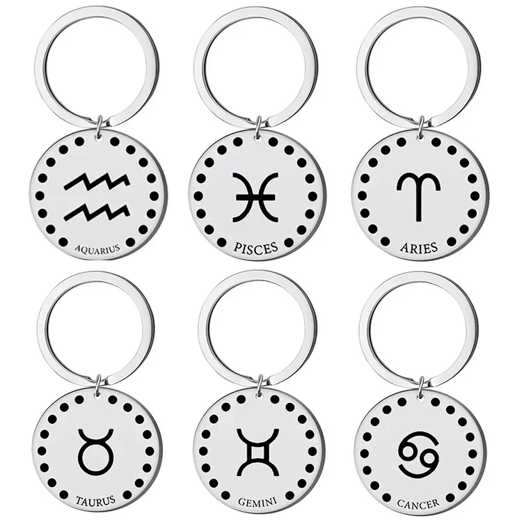 12 Constellation Keychain Pendant Zodiac Key Chains Aries, Taurus,Leo, Virgo, Libra, Scorpio, Capricorn, Aquarius