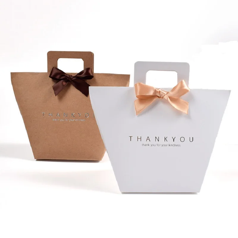 20 قطعة/الوحدة جديد كبير البني والأبيض وسادة صندوق ميرسي الشريط القوس الحاضر الكرتون الحقيبة كرافت صندوق هدية DIY بها بنفسك صناديق حفل زفاف التموين #2