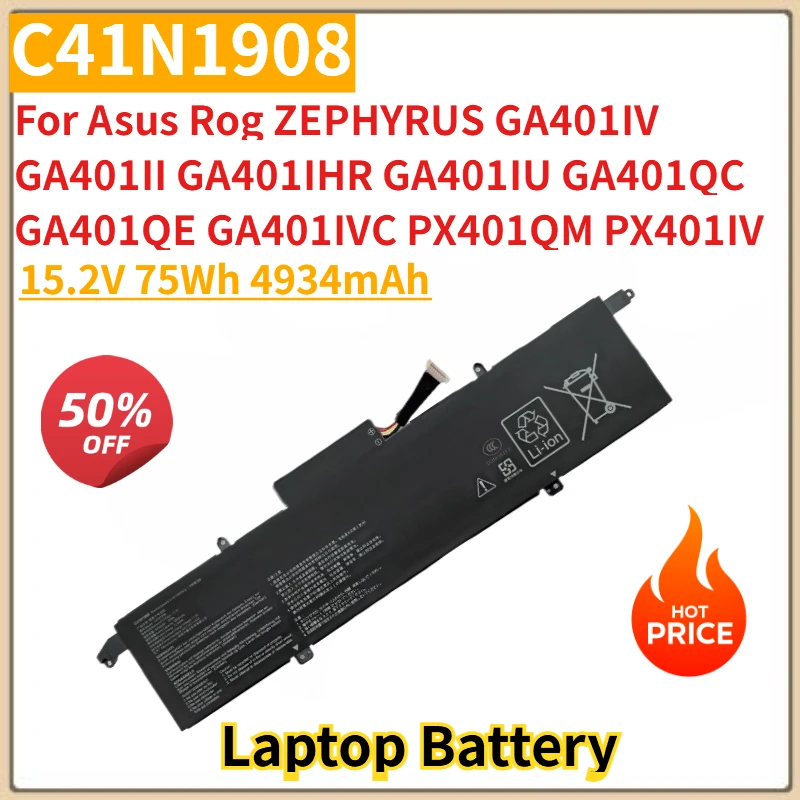 

Laptop Battery C41N1908 15.2V 75Wh 4934mAh For Asus Rog ZEPHYRUS GA401IU GA401QC GA401QE GA401IV GA401II GA401IHR High Quality