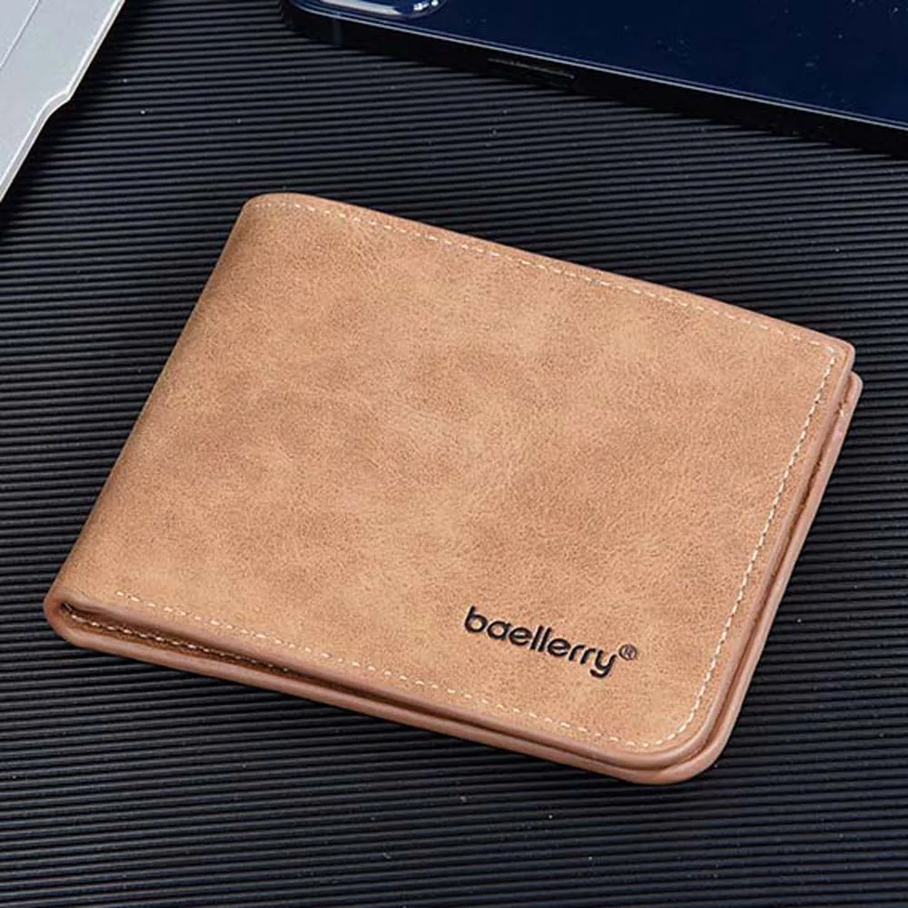 

PU Leather Men's Short Wallet Multifunction Solid Color Male PU Leather Purse Horizontal Open-ended ID Badge Holder