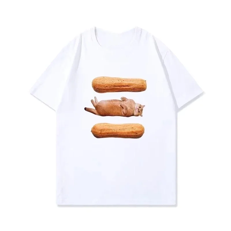 Summer New Trendy Women Top Cat Sandwich Graphic PrintFashionable Short Sleeved New Personalized Casual Round Neck Tee