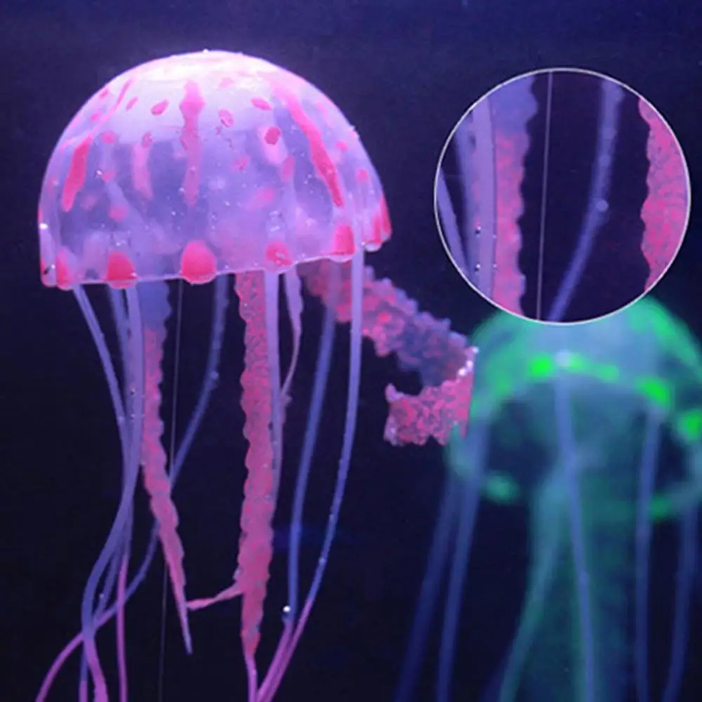 Fluorescent Small Aquatic Landscape Floating Jellyfish Aquarium Decoration Tank Ornament Simulation Jellyfish Silicone Software