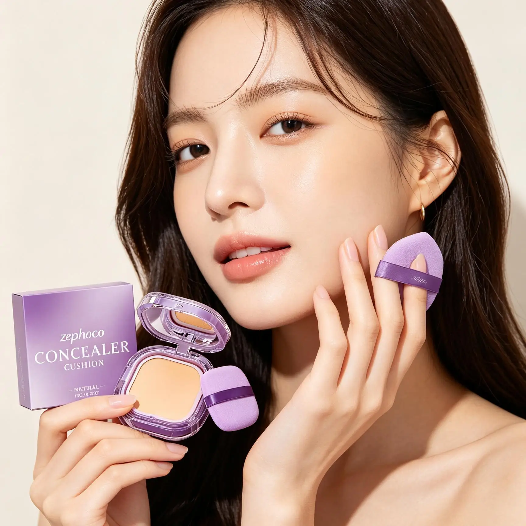 Zephoco Cushion Foundation Waterproof Matte Oil Control Smooth Pore Blurring Concealer Makeup Base High Coverage Foundation 15g
