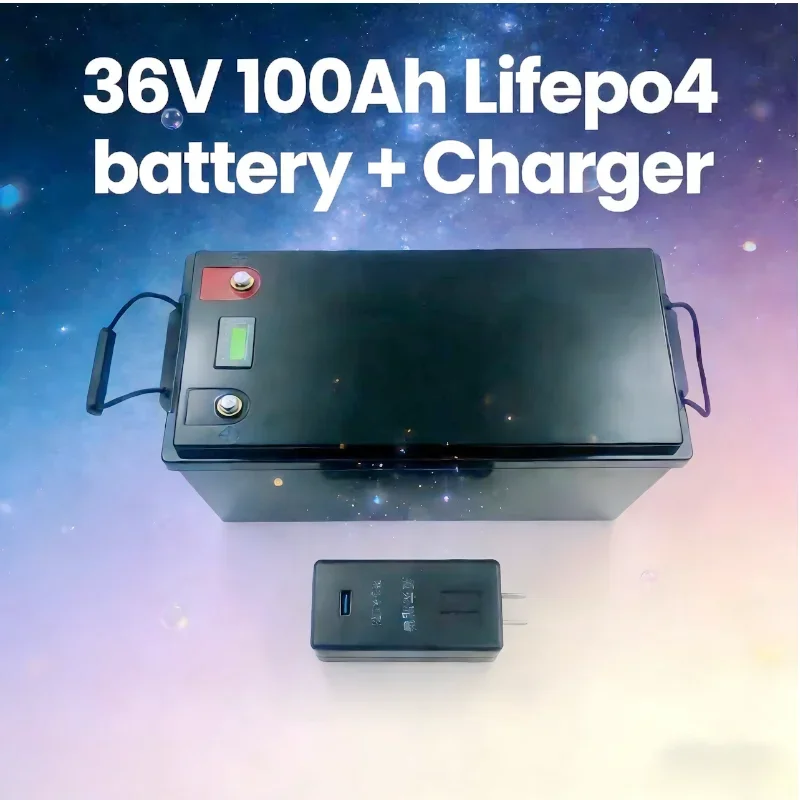 36V 100Ah LiFePO4 Battery Kit, Long Cycle Life Lithium Battery with Free Charger for Heavy-Duty Equipment