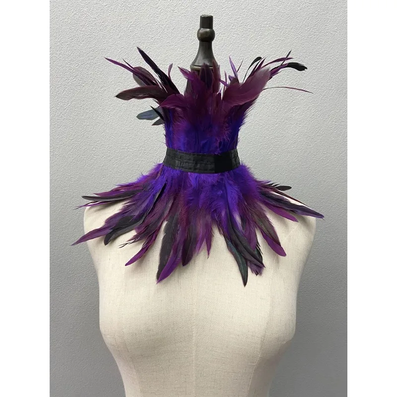 ريشة المختنق الأسود القوطية الملابس والاكسسوارات الفاخرة شال فرو حفلة تأثيري ريشة وشاح المرأة هالوين ديكور ريشة وشاح