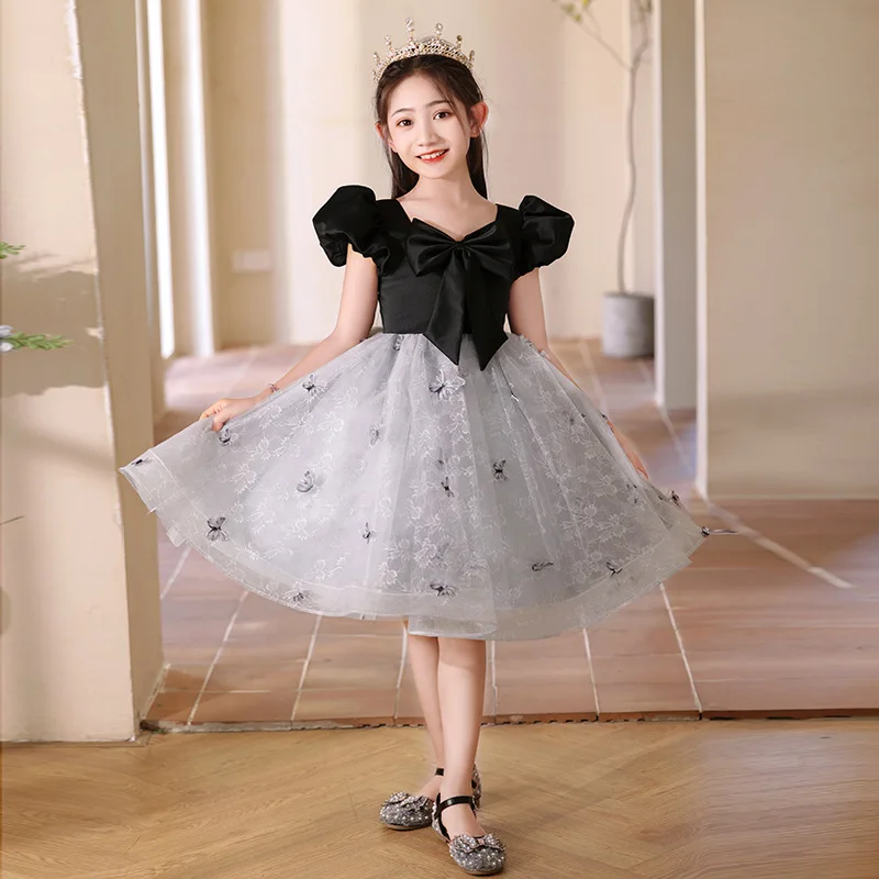 

Children Fashion Birthday Party Princess Ball Gown Girls Cute Bow Design Wedding Piano Performance Dress g337